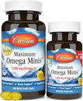 Carlson Maximum Omega Minis 1000mg Omega-3s Lemon Flavor 80 Soft Gels