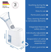 Beurer SI 40 2-in-1 Steam Vaporiser, retail box packaging, no flavour, 1 unit, product information and components