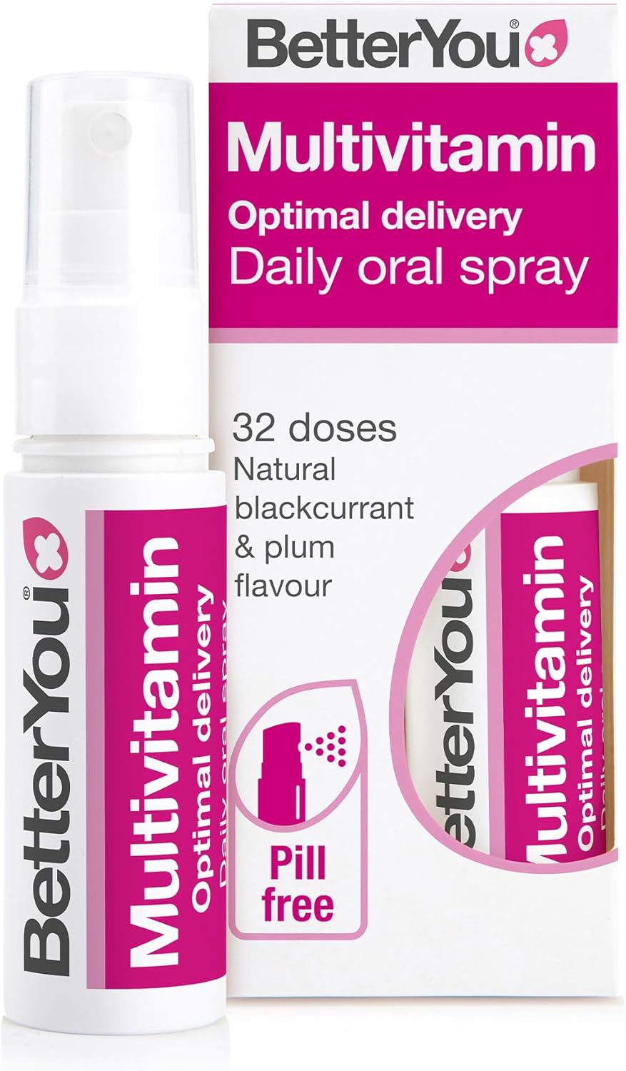 BetterYou MultiVitamin Daily Oral Spray bottle & box, blackcurrant plum flavour, 25ml.