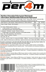 Nutrition information label for a product with 'per4m' branding.