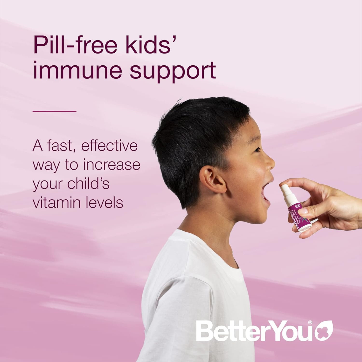 How to Use: Parent helping child use the BetterYou oral spray.