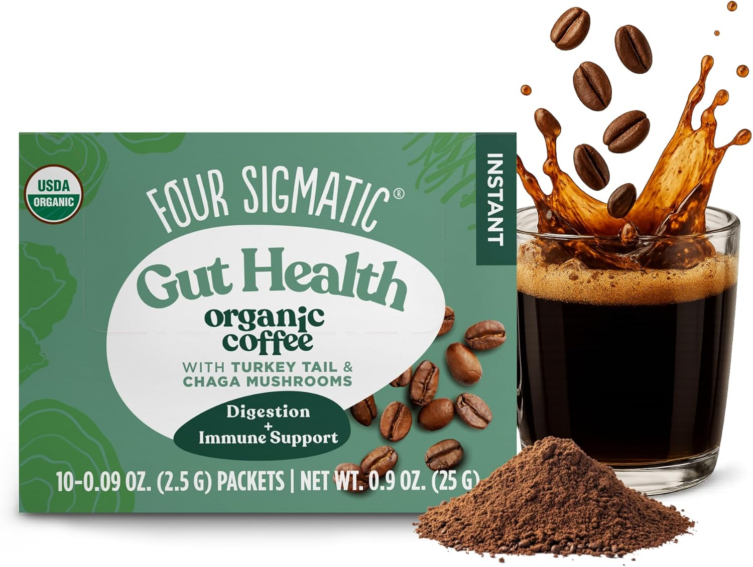 Four Sigmatic Organic Instant Coffee Blend 10 packets front packaging on white background