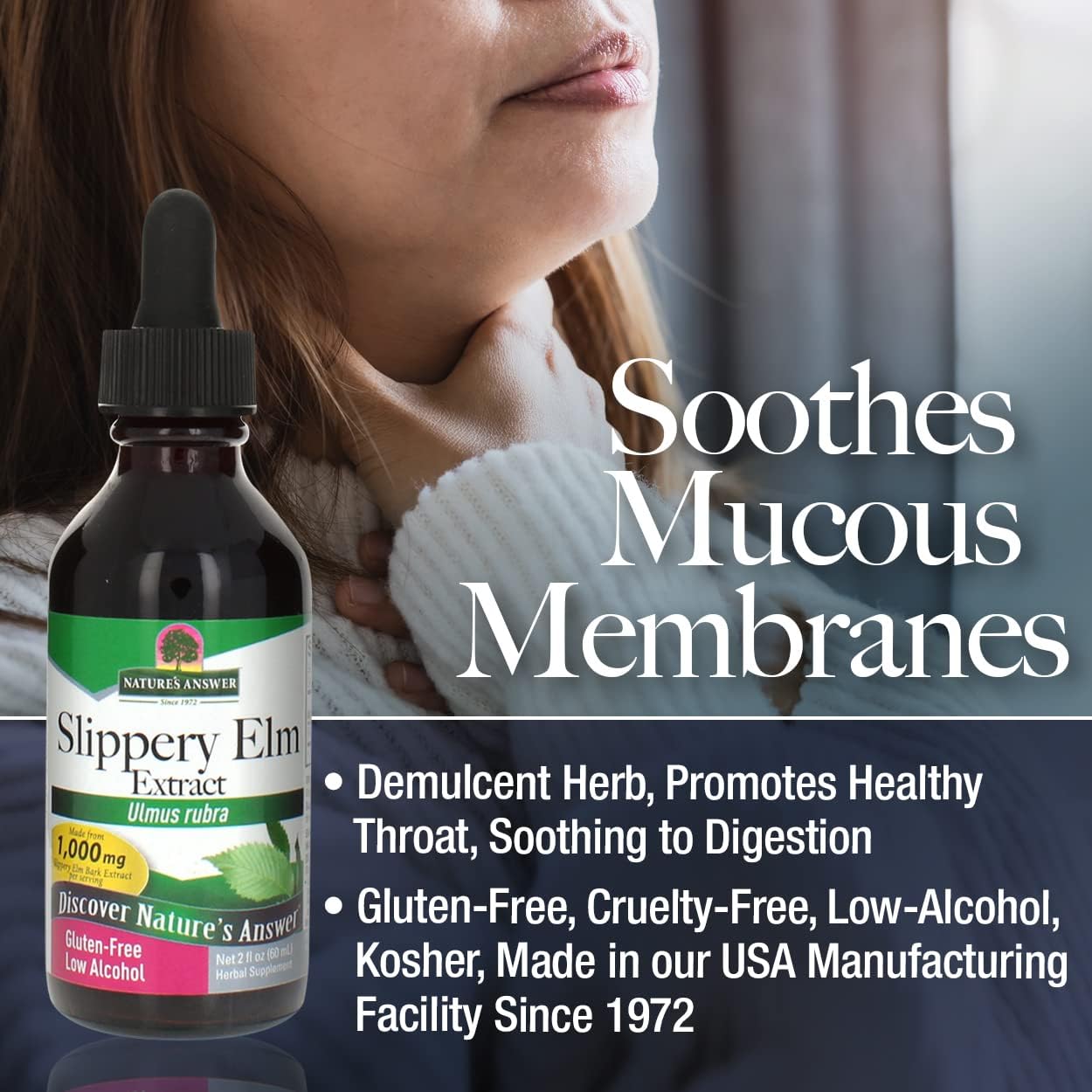 Nature’s Answer Slippery Elm Extract,  Alcohol-Reduced – 2,000 mg, 60 ml