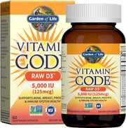 Garden of Life Vitamin D3 5000 IU bottle & box front view - 60 vegetarian capsules on white background