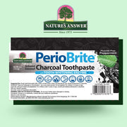 Nature's Answer PerioBrite Charcoal Toothpaste label on a green background