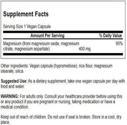 Back: Supplement facts label for magnesium complex showing 3-source blend.