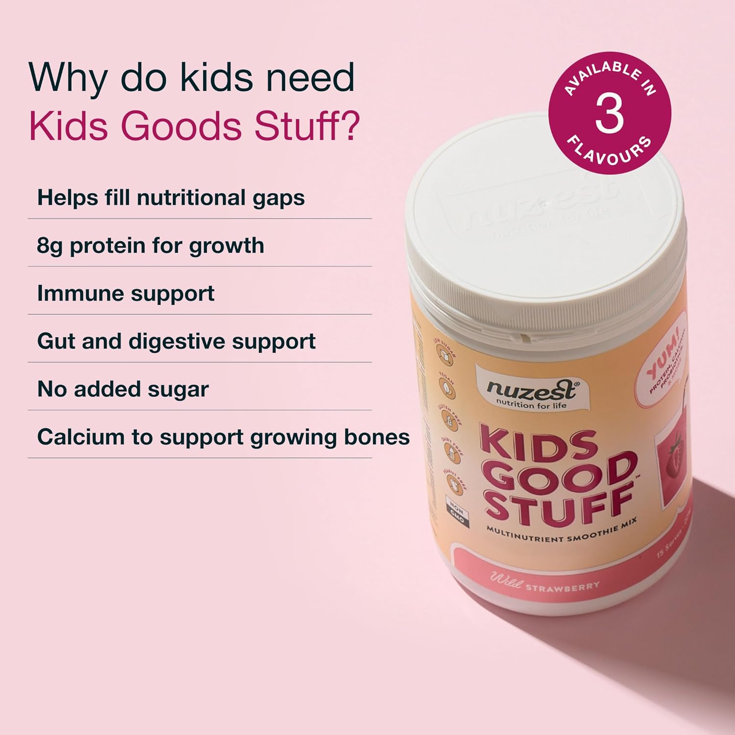 Nuzest Kids Good Stuff Vegan Smoothie Mix, Wild Strawberry - 225g