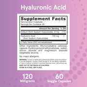 Supplement Facts Image: Jarrow Formulas Hyaluronic Acid 120mg supplement facts and ingredients veggie capsules