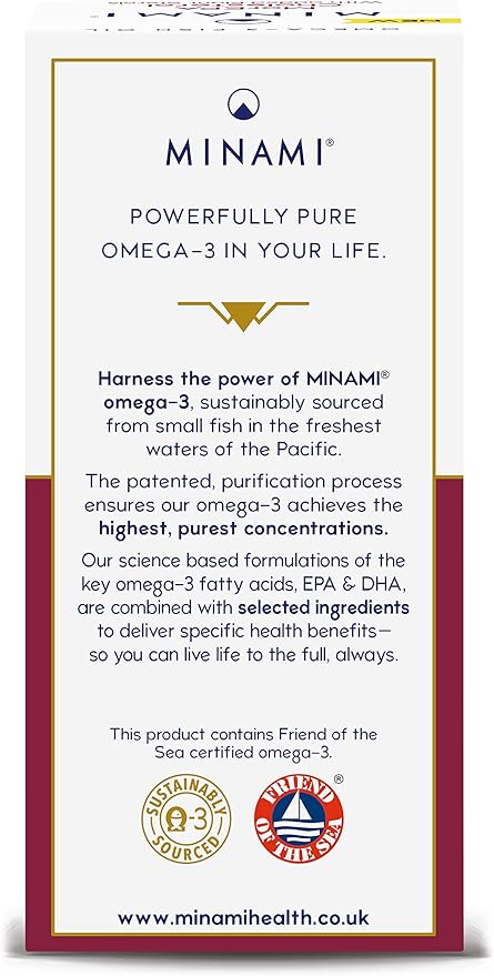 Supplement facts label for Minami MorEPA showing plant sterols, EPA, and botanical extracts.
