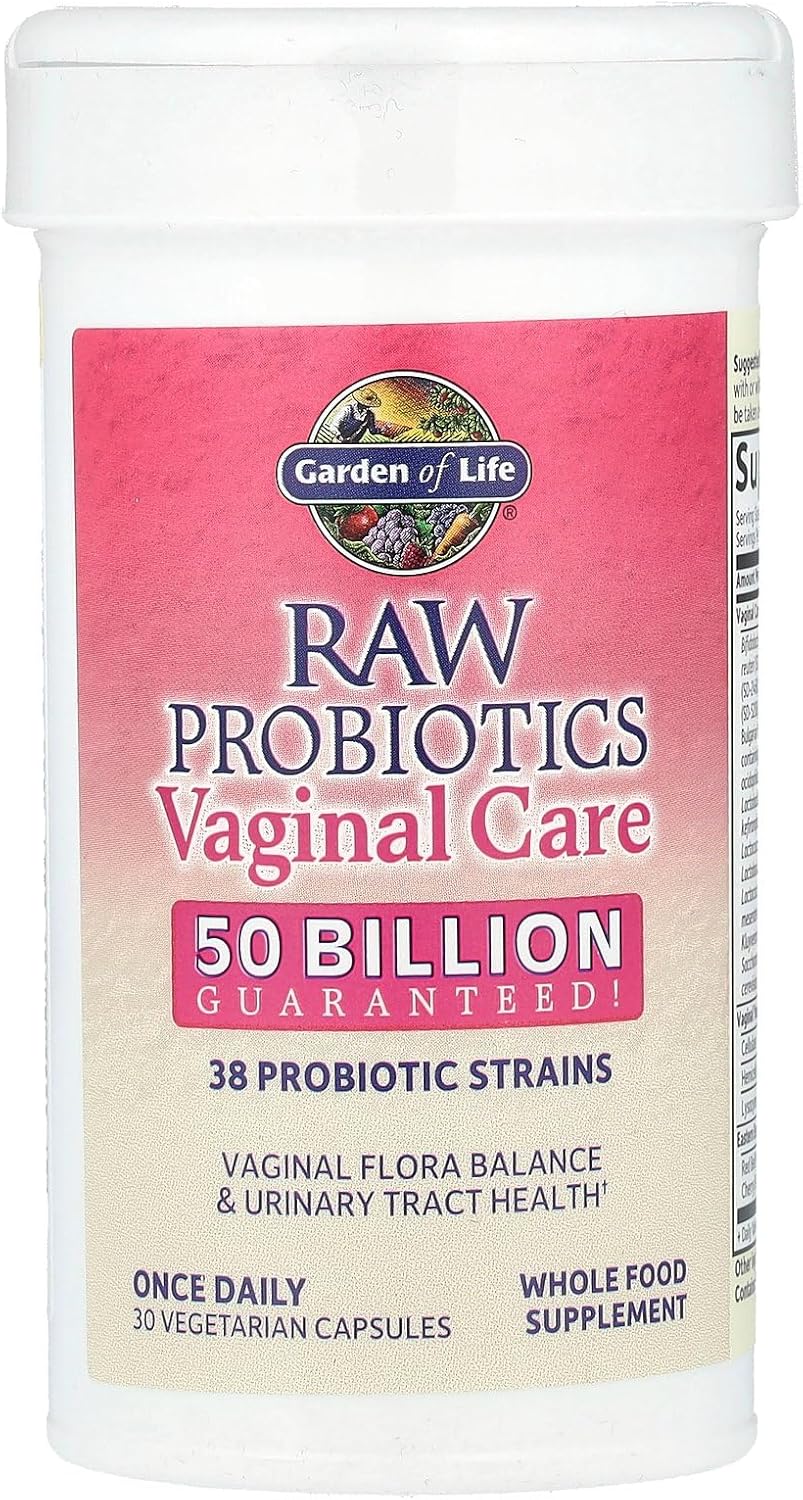 Bottle of Garden of Life Raw Probiotics for Women, 30 vegetarian capsules.