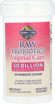 Bottle of Garden of Life Raw Probiotics for Women, 30 vegetarian capsules.