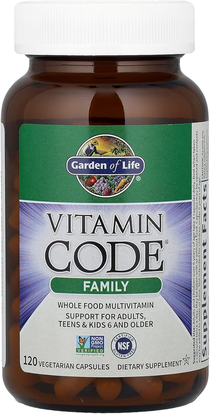 Garden of Life Vitamin Code Family Multi bottle with 120 vegetarian capsules.