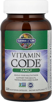 Garden of Life Vitamin Code Family Multi bottle with 120 vegetarian capsules.