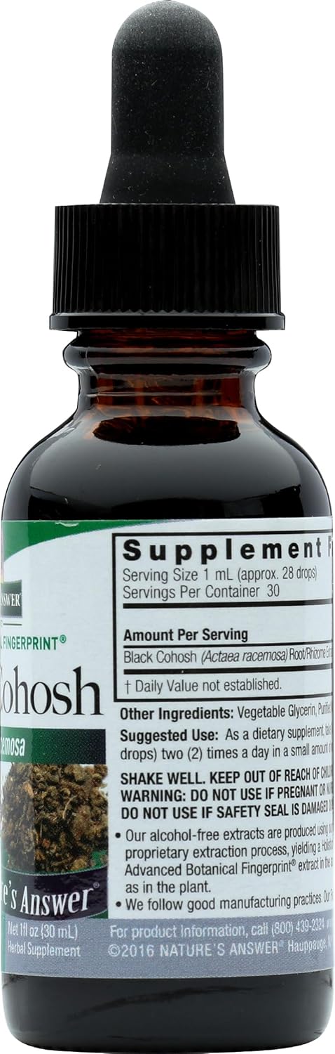 Supplement bottle with dropper labeled 'Nature's Answer' on a white background