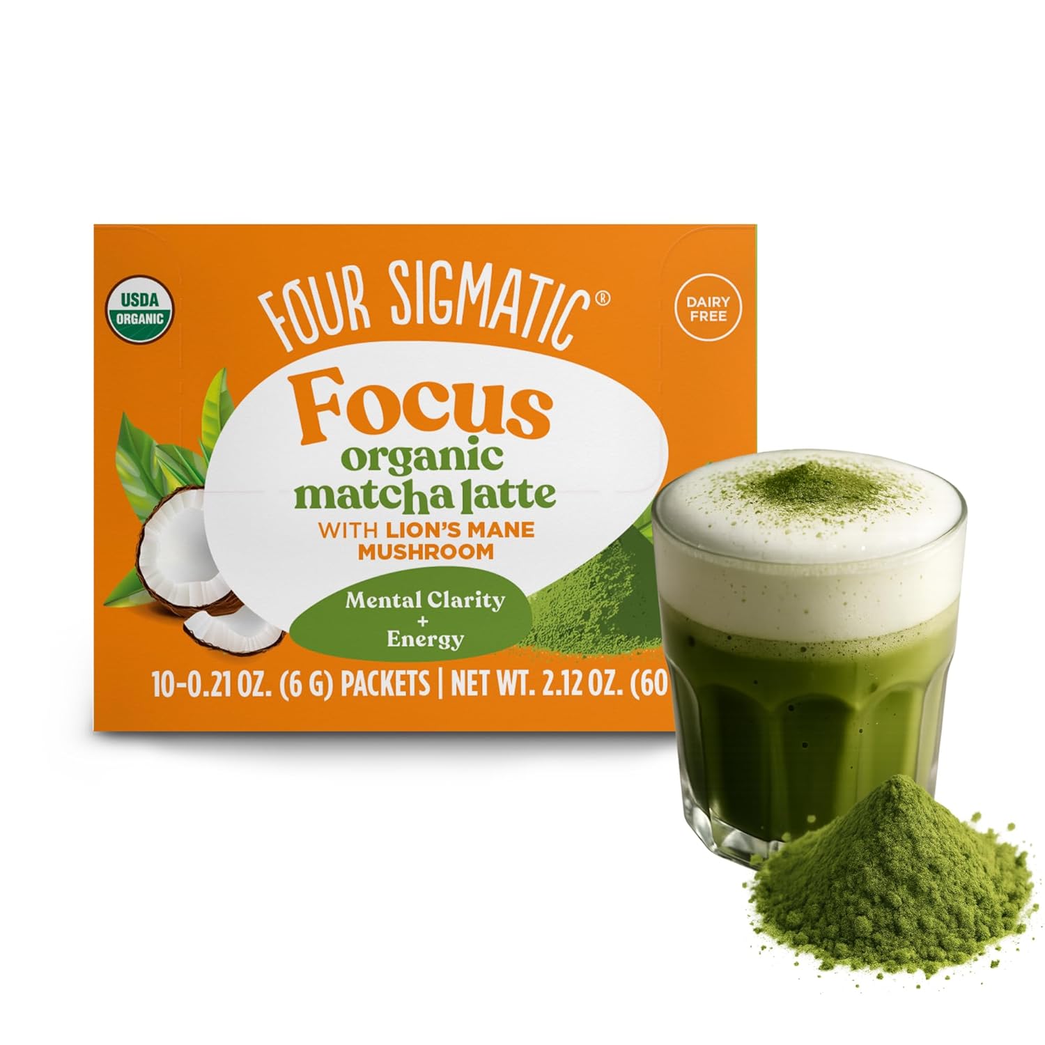 Four Sigmatic Organic Dairy-Free Matcha Latte Mix 10-Packet Box.