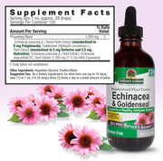 Nature’s Answer Echinacea Goldenseal supplement facts alcohol free 120ml back label on a light purple background