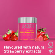 Nutriburst Biotin Power Plus 2500mcg Gummies jar, strawberry, 60 count.