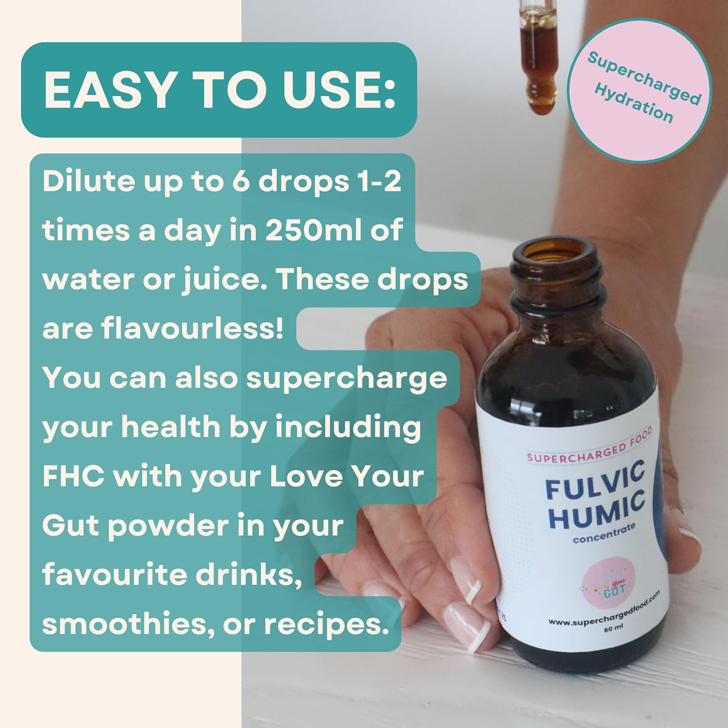 How to Use: 1-2 drops dropper bottle adding liquid concentrate.