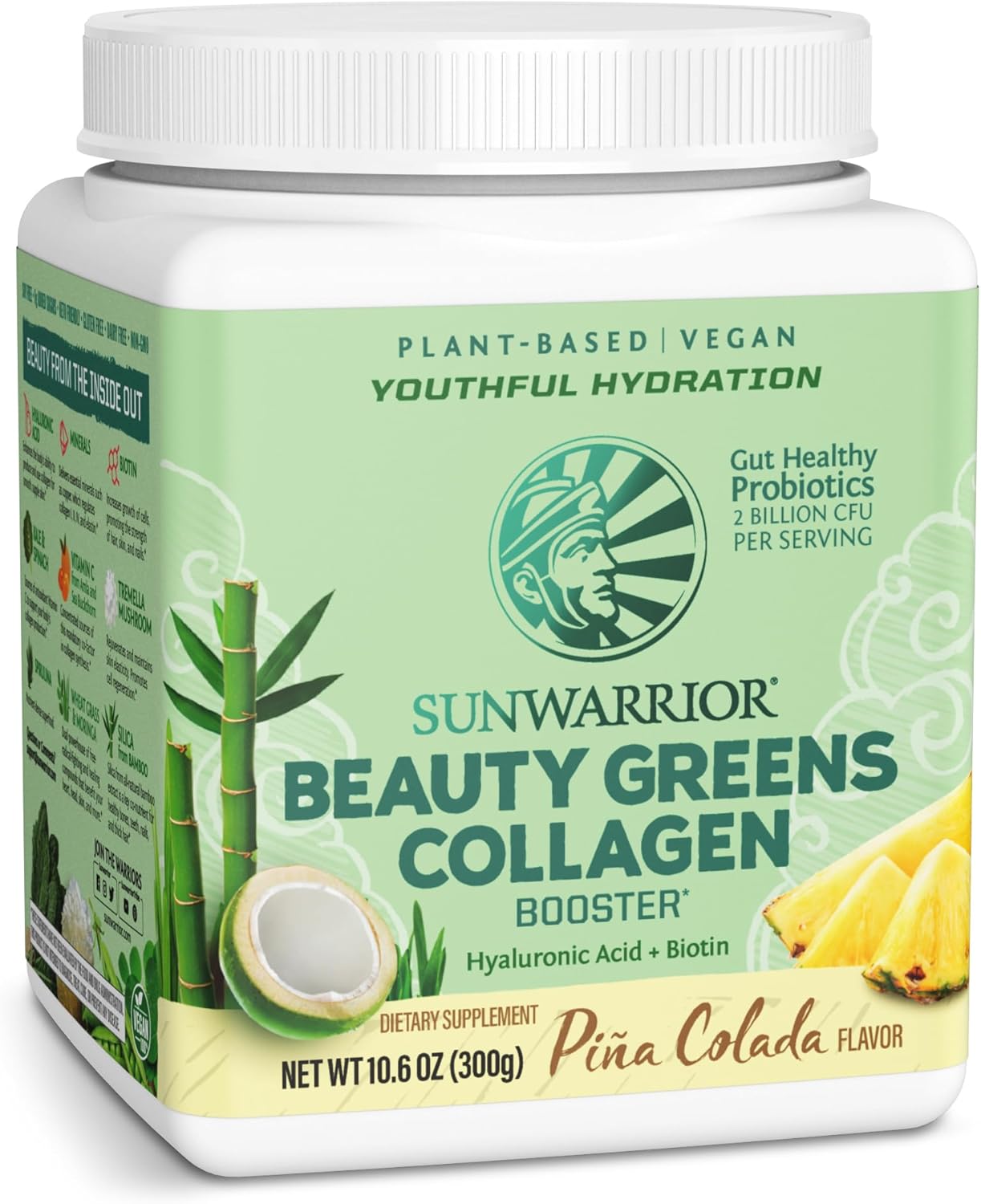 Sunwarrior Beauty Greens Collagen Superfood Drink 300g Tub - Pina Colada