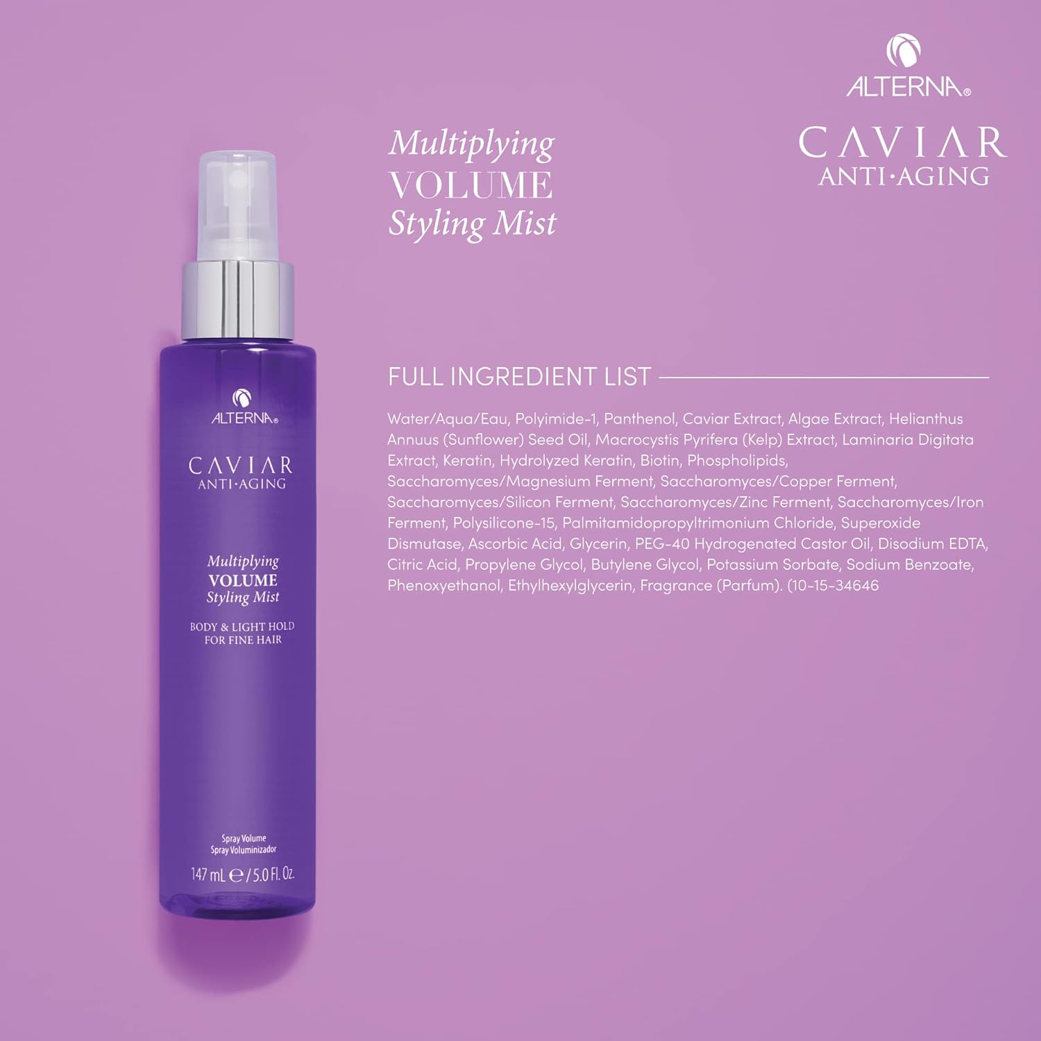 Alterna CAVIAR Volume Mist showing ingredients.