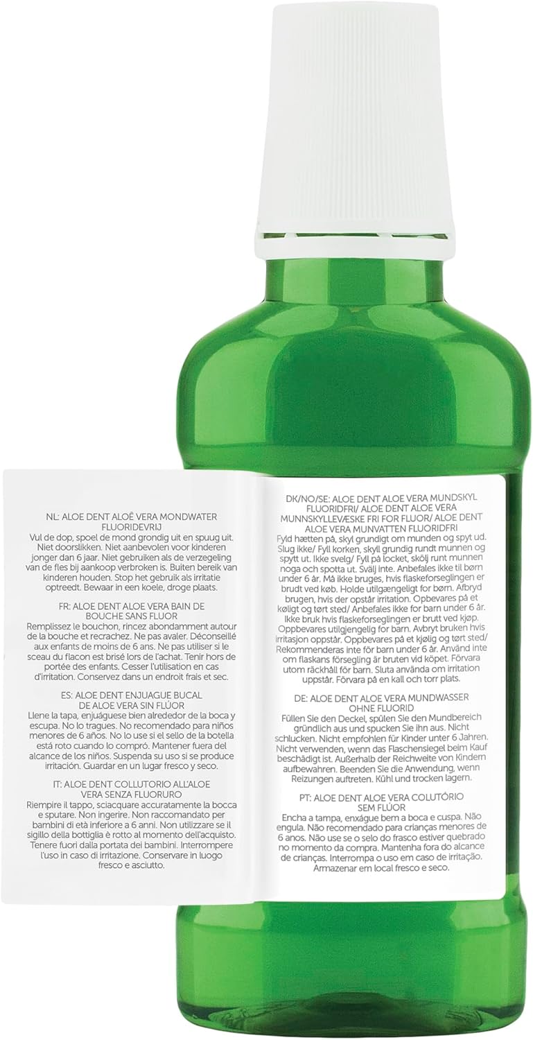 Back Image: Aloe Dent aloe vera mouthwash fluoride free alcohol free vegan 250ml bottle