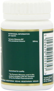 Bio-Health Turmeric Rhizome supplement facts capsules 500mg 60 capsules