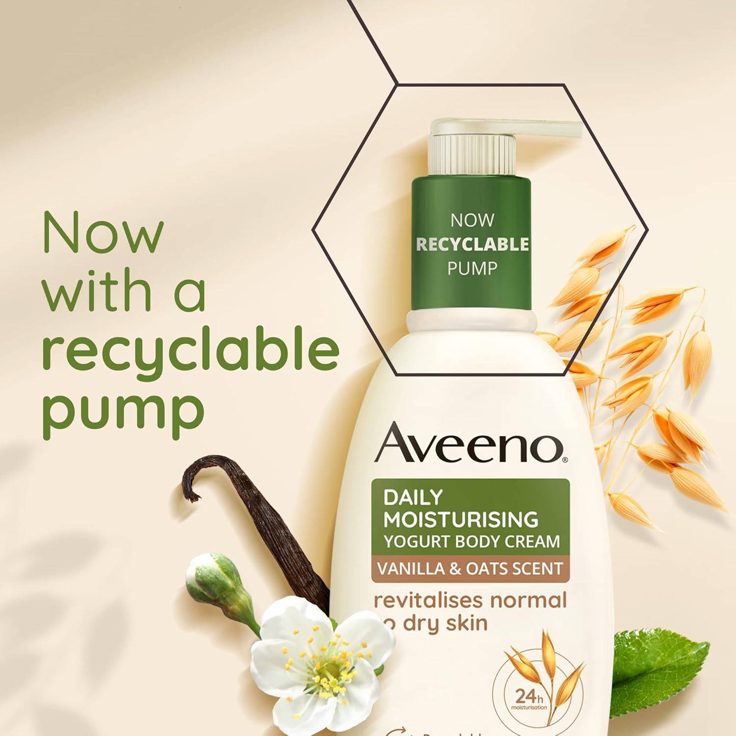 Aveeno Daily Moisturising Yogurt Body Cream, Vanilla & Oat Scent - 300ml recyclable pump
