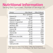 Supplement facts panel for Nutriburst Women's Multivitamin with 15 nutrients.