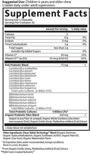 Garden of Life Dr. Formulated Kids+ Probiotic bottle supplement facts