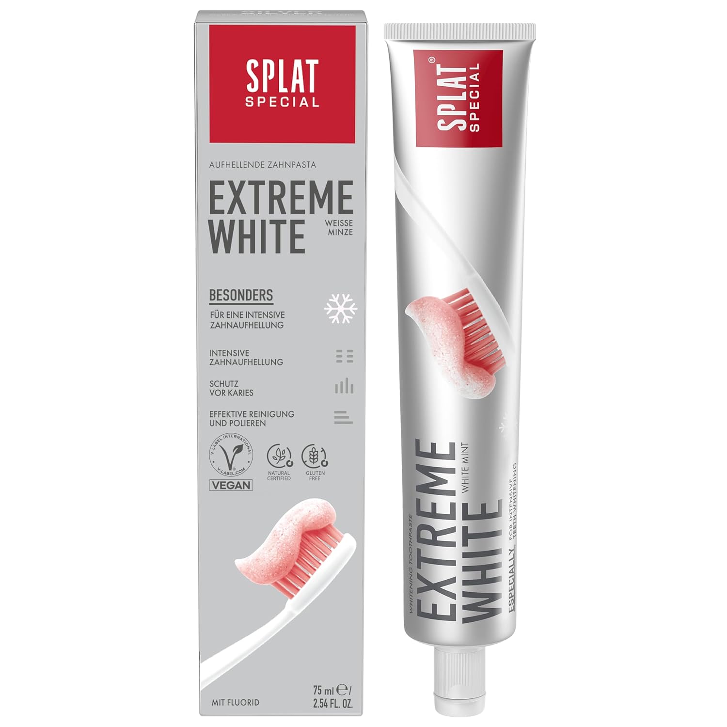 White tube & box of SPLAT Special Polishing Toothpaste, 75ml.