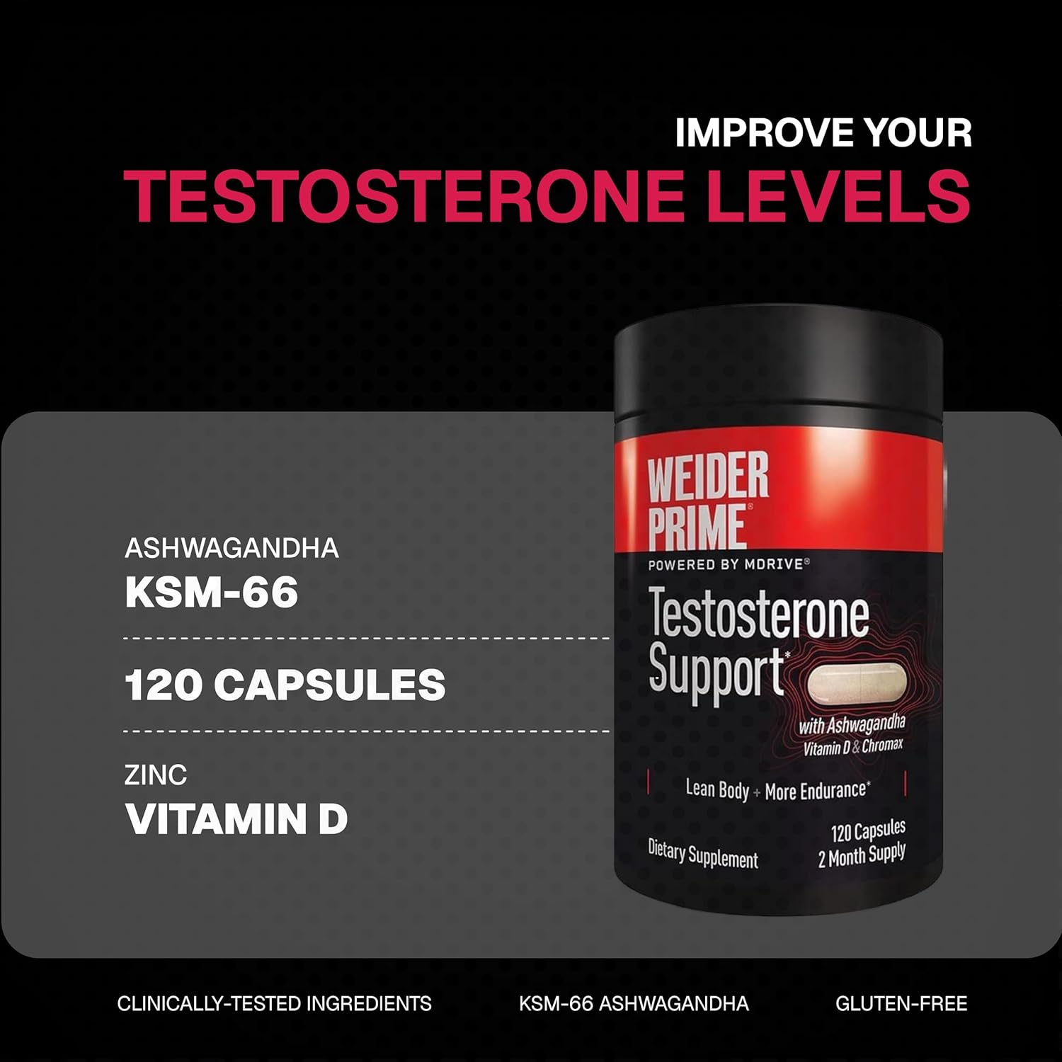 WEIDER PRIME Powered  – Testosterone Support (120 Capsules)
