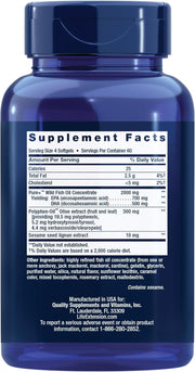 Supplement facts label for Life Extension Super Omega-3 complex showing EPA, DHA, and extract amounts.