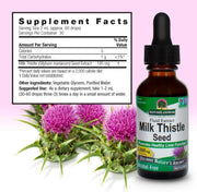 Milk thistle seed extract bottle with supplement facts label on a pink background