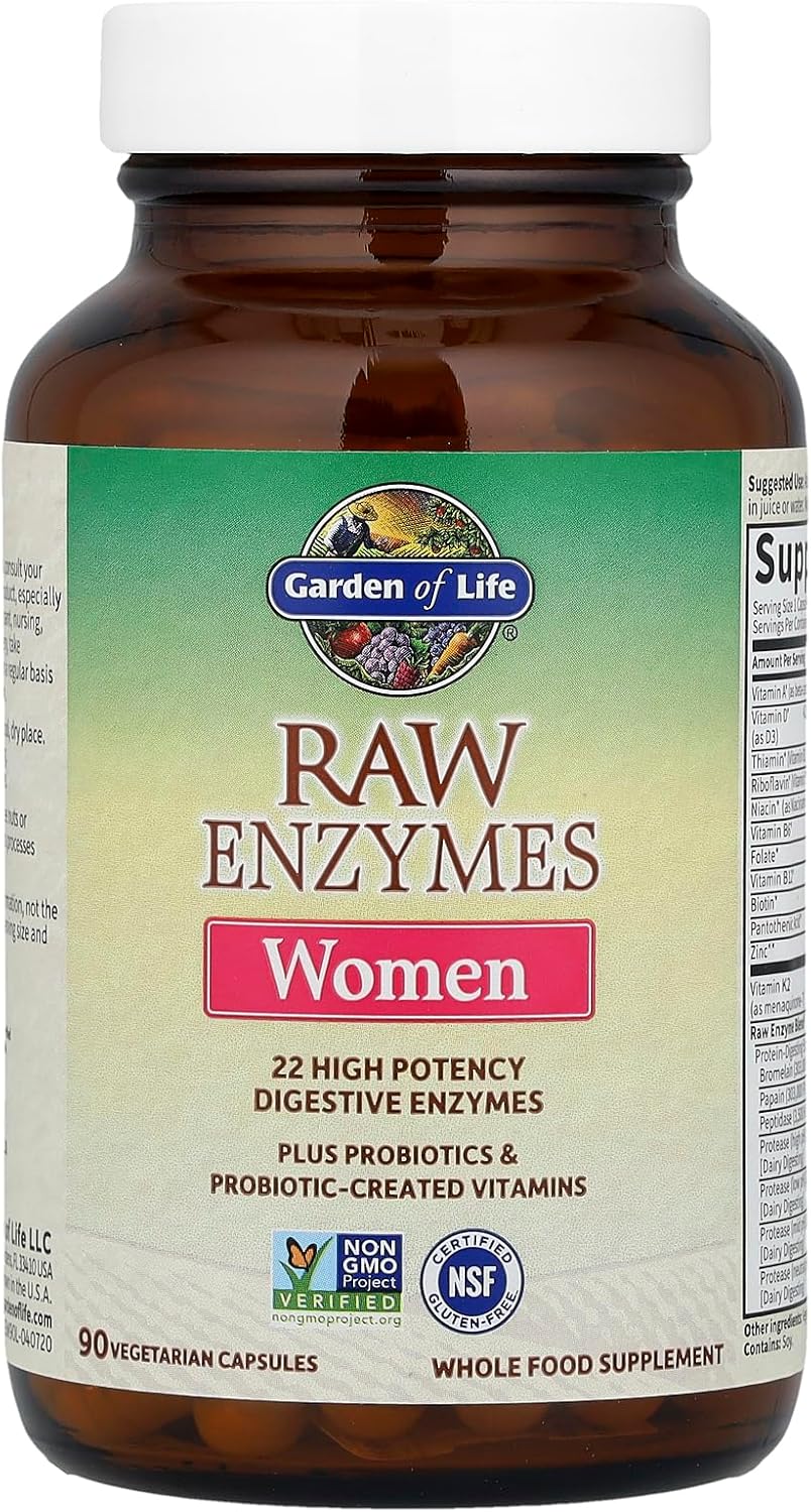 Garden of Life RAW Enzymes for Women bottle, 90 capsules.
