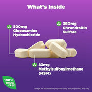 Supplement facts label and instructions for Natrol Glucosamine Chondroitin MSM joint support tablets.