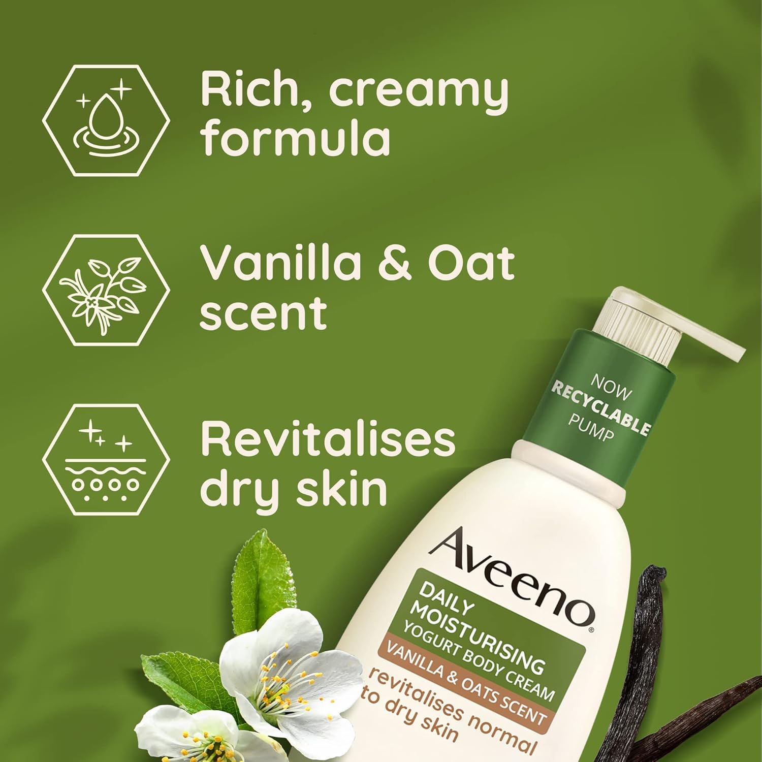 Aveeno Daily Moisturising Yogurt Body Cream, Vanilla & Oat Scent - 300ml Pump