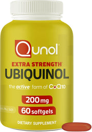Front image: Qunol Ubiquinol CoQ10 200mg softgels supplement bottle 60 count