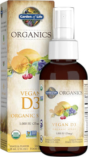 Garden of Life Organics Vegan Vitamin D3 Spray bottle & box, Vanilla flavour, 58ml.