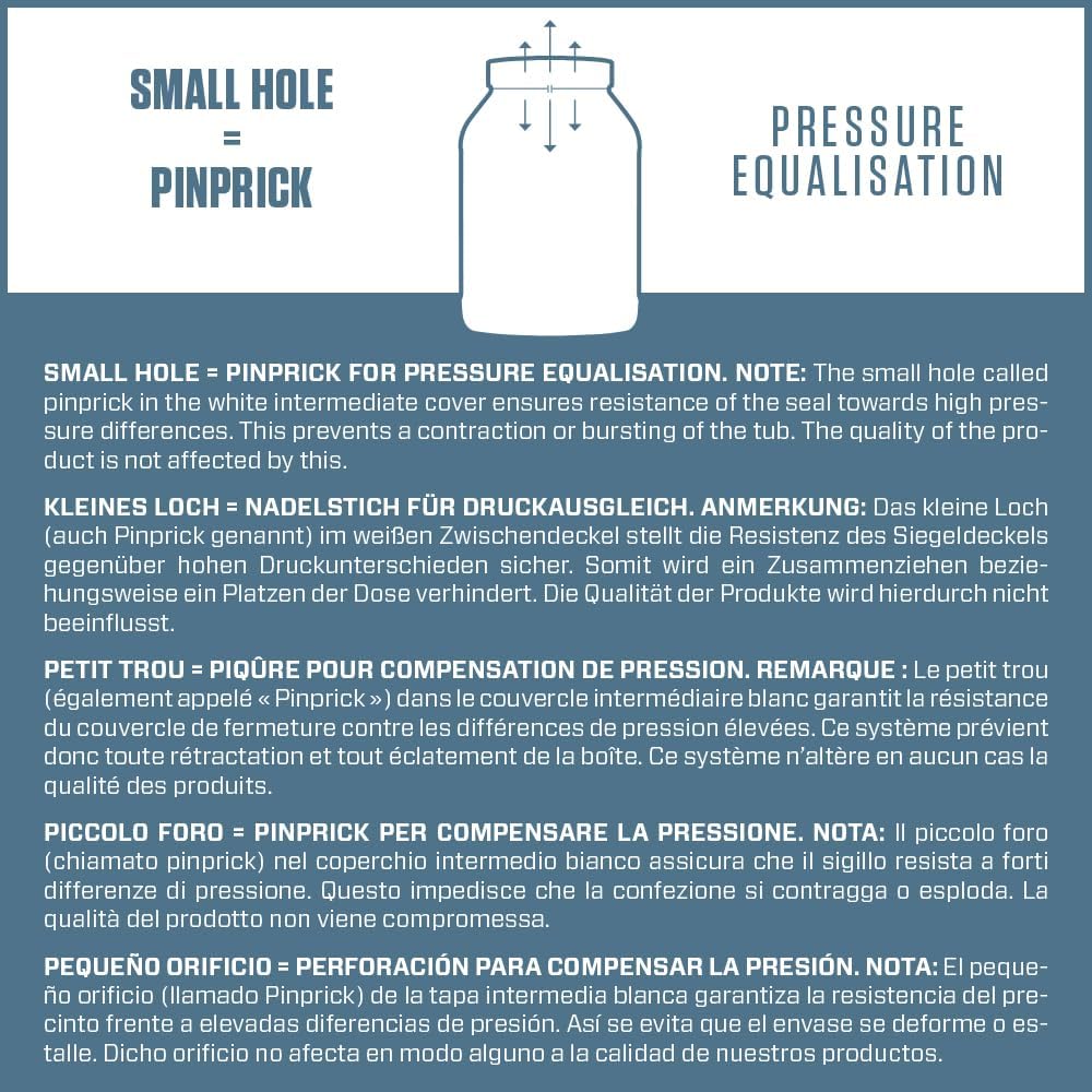 Diagram of a pressure equalization hole in a white container with text explaining its function.