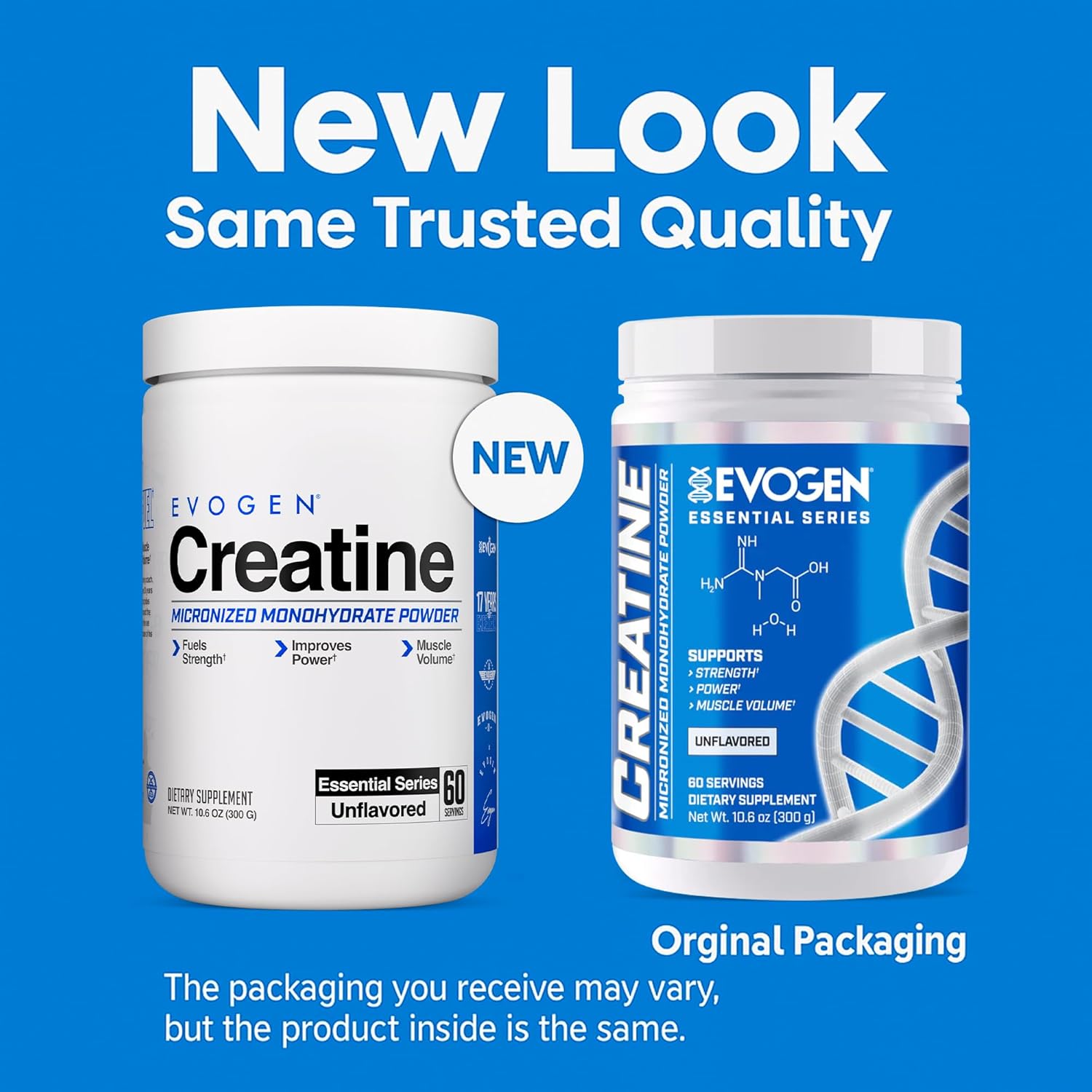 Evogen Creatine Monohydrate Powder, Unflavoured - 300g old & new packaging