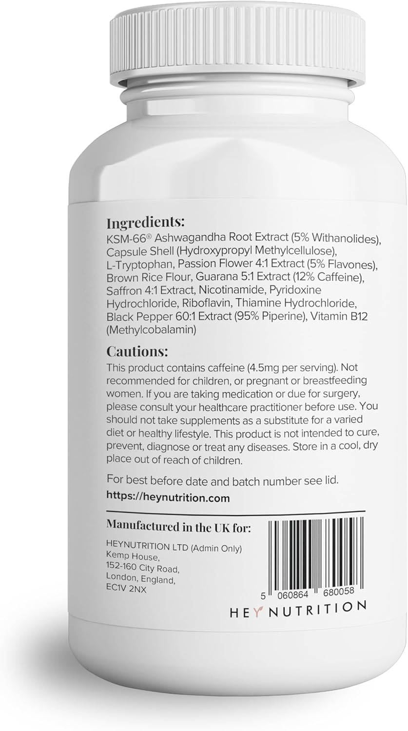 Supplement facts panel & barcode for Ashwagandha and herbal complex.