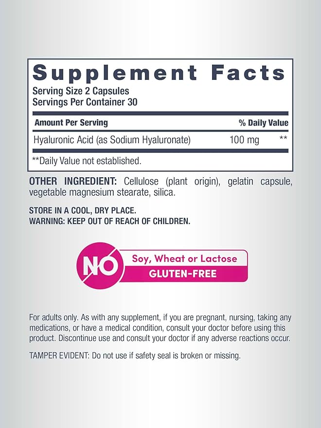 Supplement facts panel for NeoCell HA capsules, 60 count.