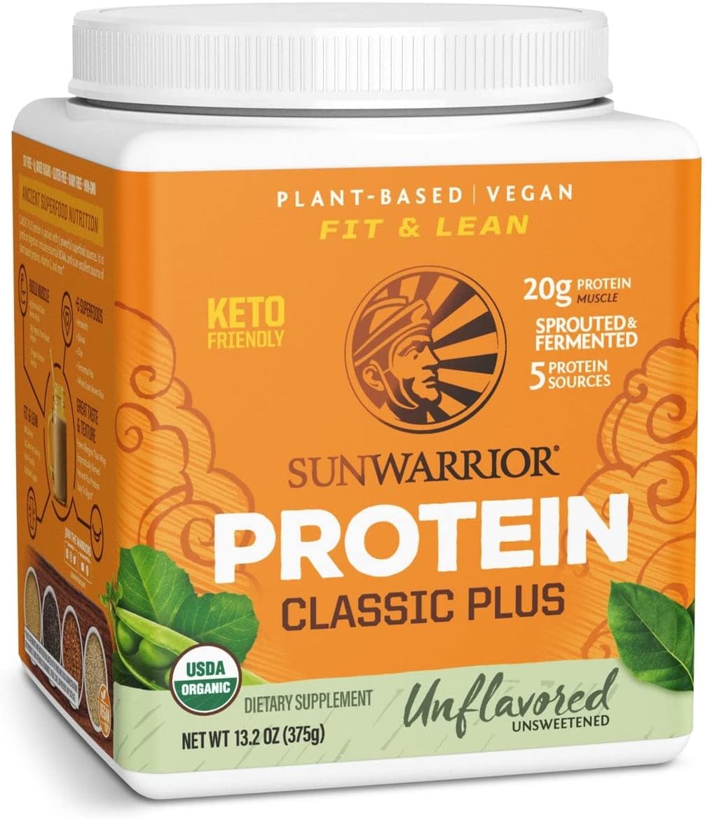 Sunwarrior Classic Plant Protein tub, Unflavoured & Organic 375g