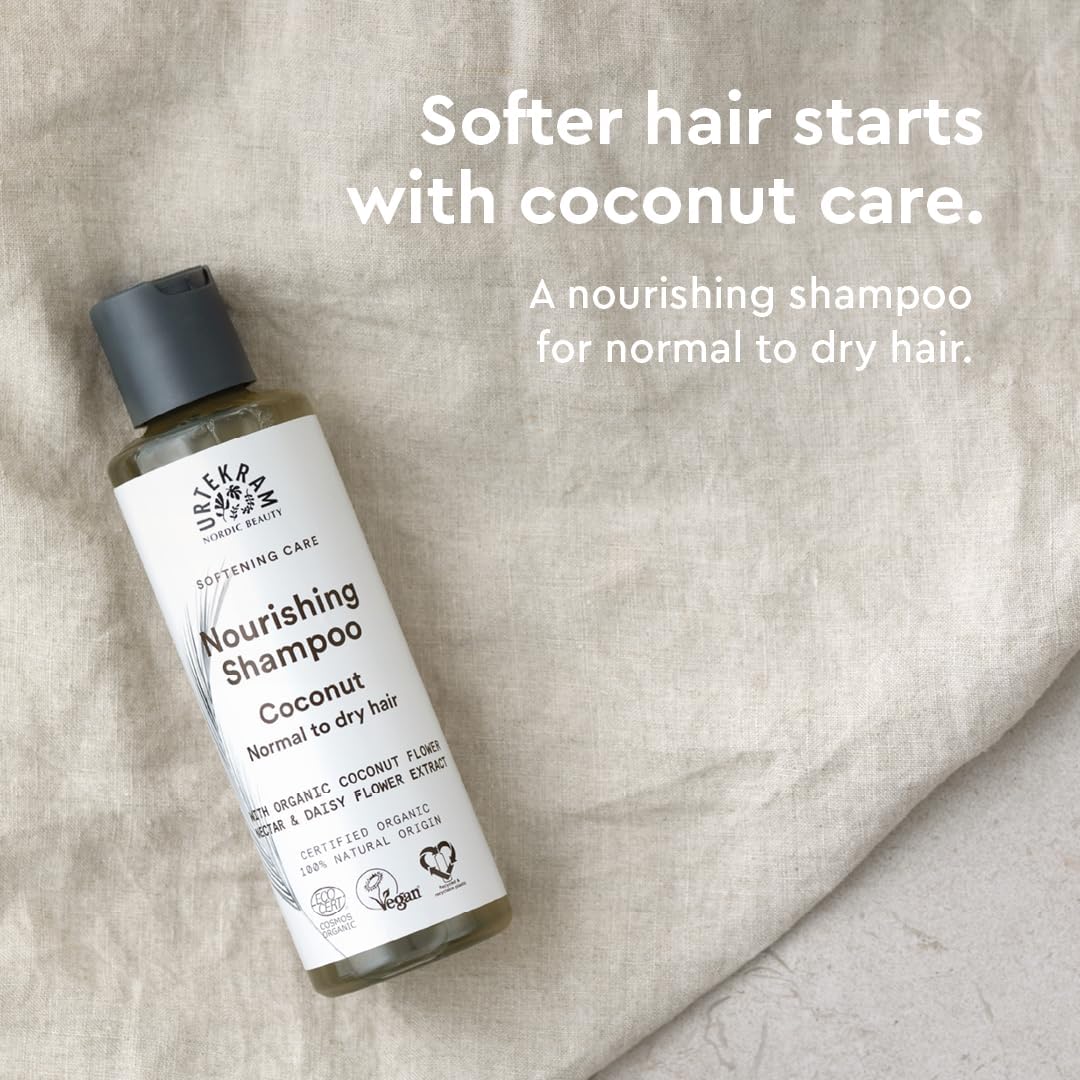 Urtekram Nourishing Coconut Shampoo bottle, no flavour, 250ml, hair care use