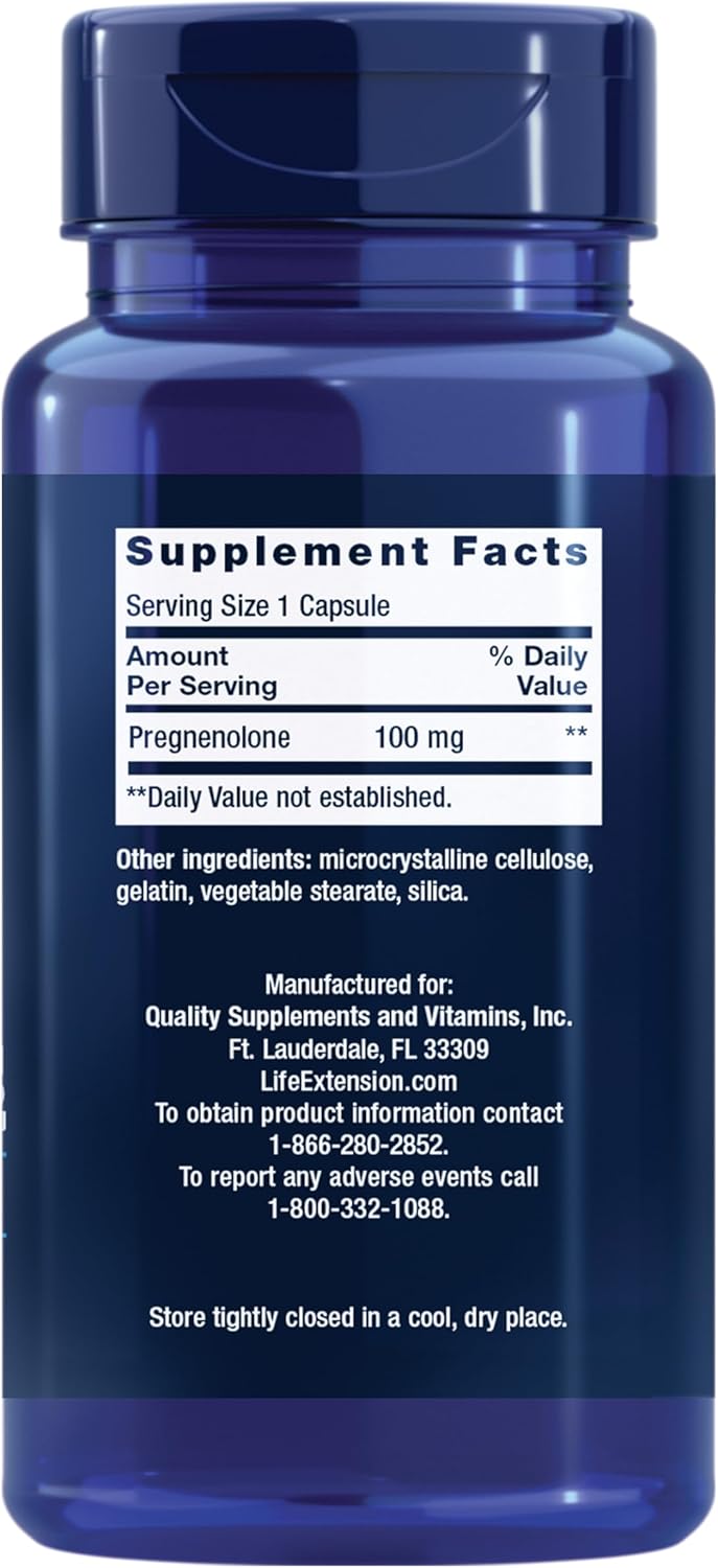 Life Extension Pregnenolone - 100mg Dietary Supplement for Wellness - 100 Capsules