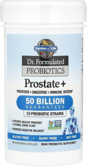 Bottle of Garden of Life Dr. Formulated Probiotics+ for Men, 60 vegetarian capsules.