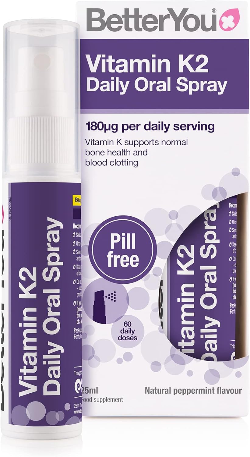 BetterYou Vitamin K2 Oral Spray bottle & box, 25ml.