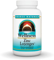 Front image: Source Naturals Wellness Zinc lozenges peach raspberry flavour lozenge bottle 60 count