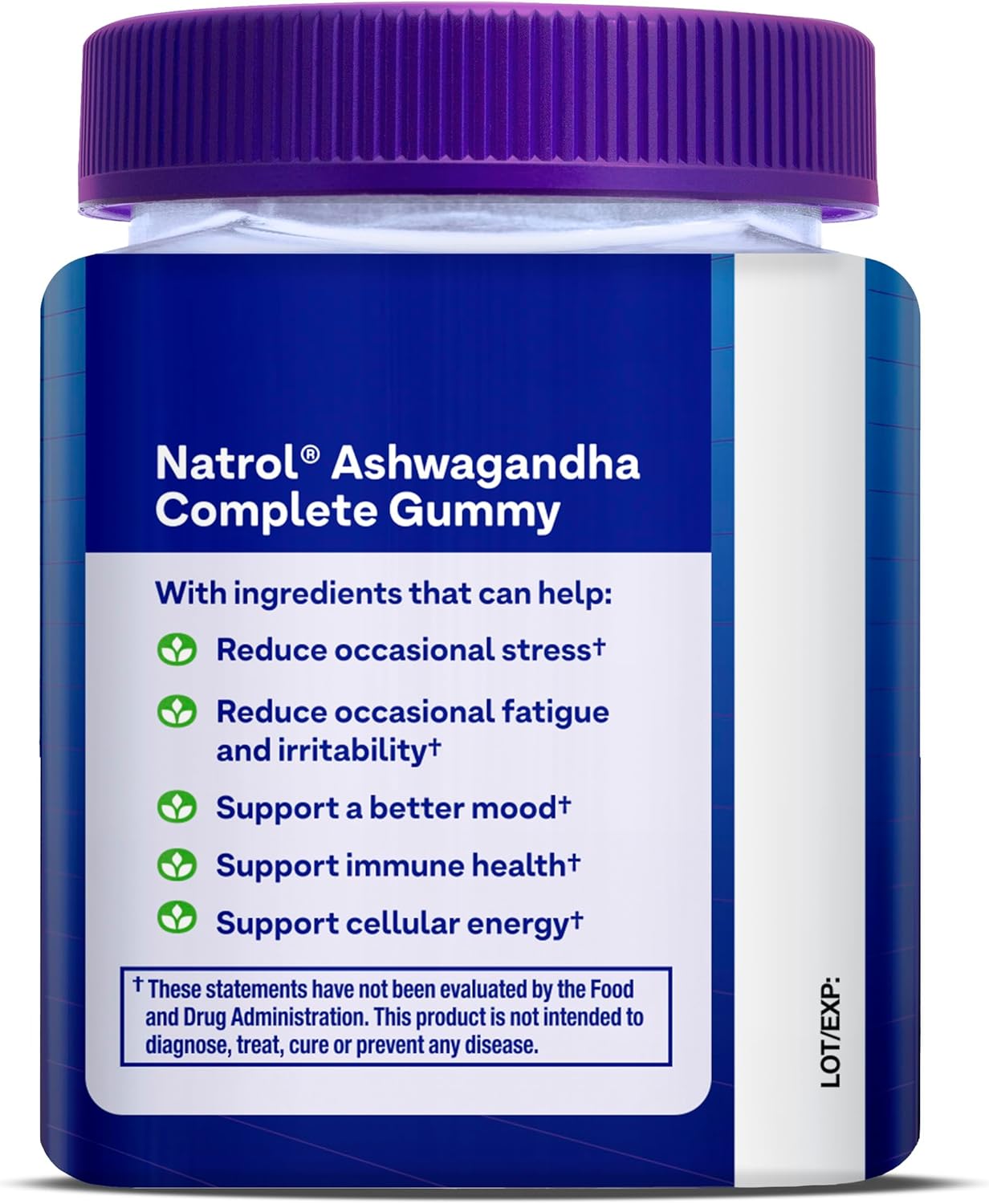 Natrol Ashwagandha Complete supplement facts label bottle 30 gummies