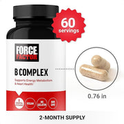 Force Factor Vitamin B Complex supplement bottle, 60 vegan capsules.